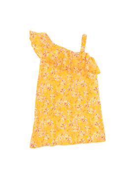 Kız Çocuk Sarı Kolsuz Çiçek Desenli Dokuma Elbise - 50299306013