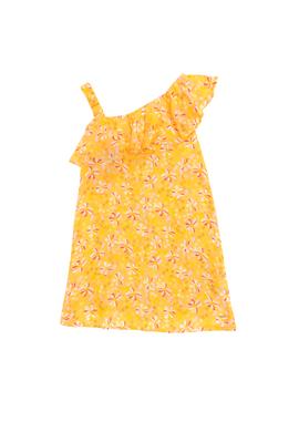 Kız Çocuk Sarı Kolsuz Çiçek Desenli Dokuma Elbise - 50299306013