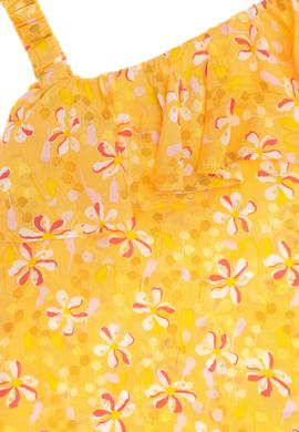 Kız Çocuk Sarı Kolsuz Çiçek Desenli Dokuma Elbise - 50299306013