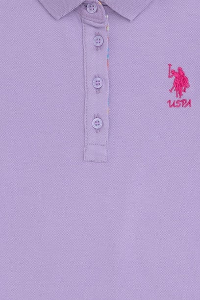 Kız Çocuk Lila Polo Yaka Basic Tişört