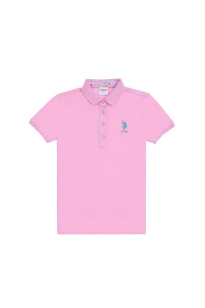 Kız Çocuk Pembe Polo Yaka Basic Tişört