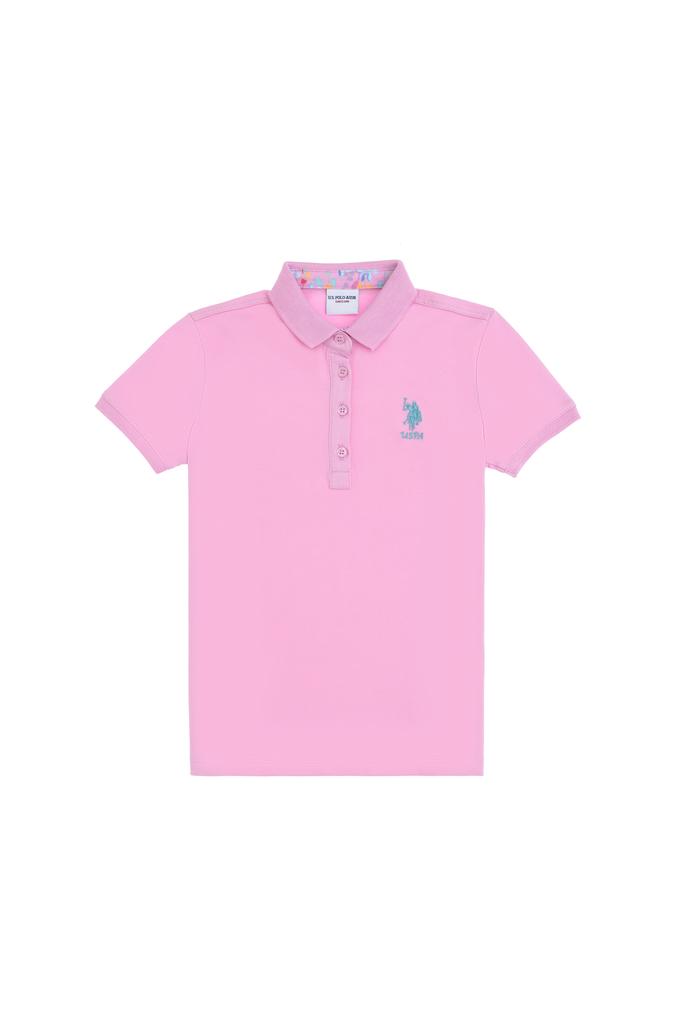 Kız Çocuk Pembe Polo Yaka Basic Tişört