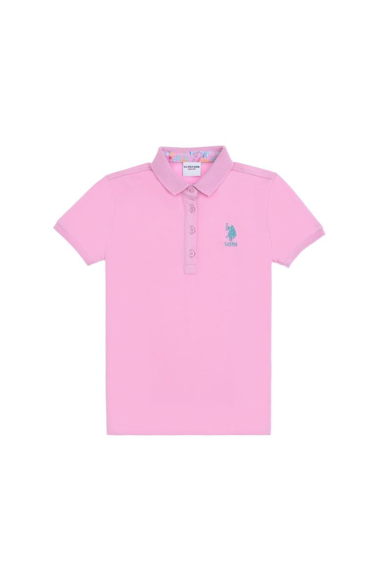 Kız Çocuk Pembe Polo Yaka Basic Tişört