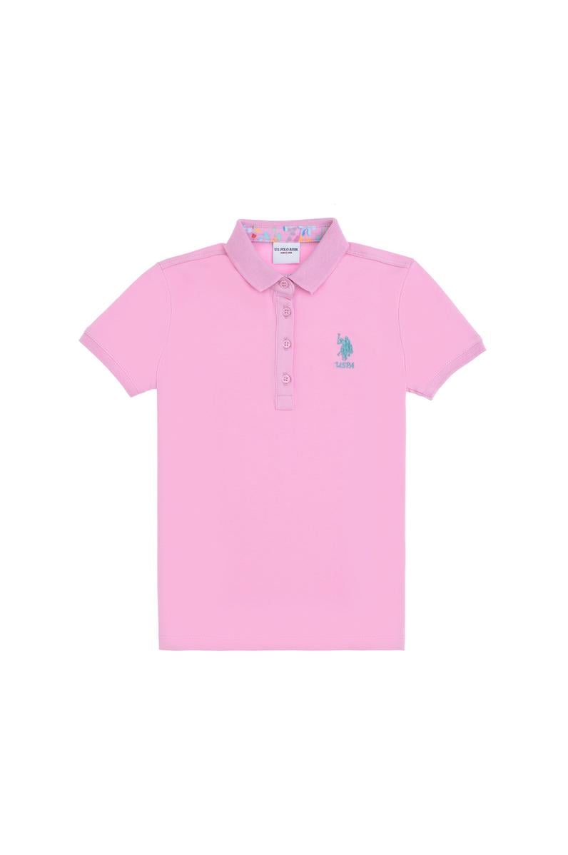 Kız Çocuk Pembe Polo Yaka Basic Tişört