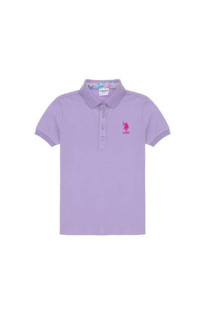 Kız Çocuk Lila Polo Yaka Basic Tişört