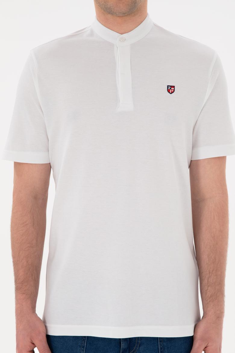 Erkek Regular Fit Hakim Yaka Beyaz Basic Tişört - 50284637001