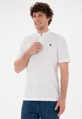 Erkek Regular Fit Hakim Yaka Beyaz Basic Tişört - 50284637001