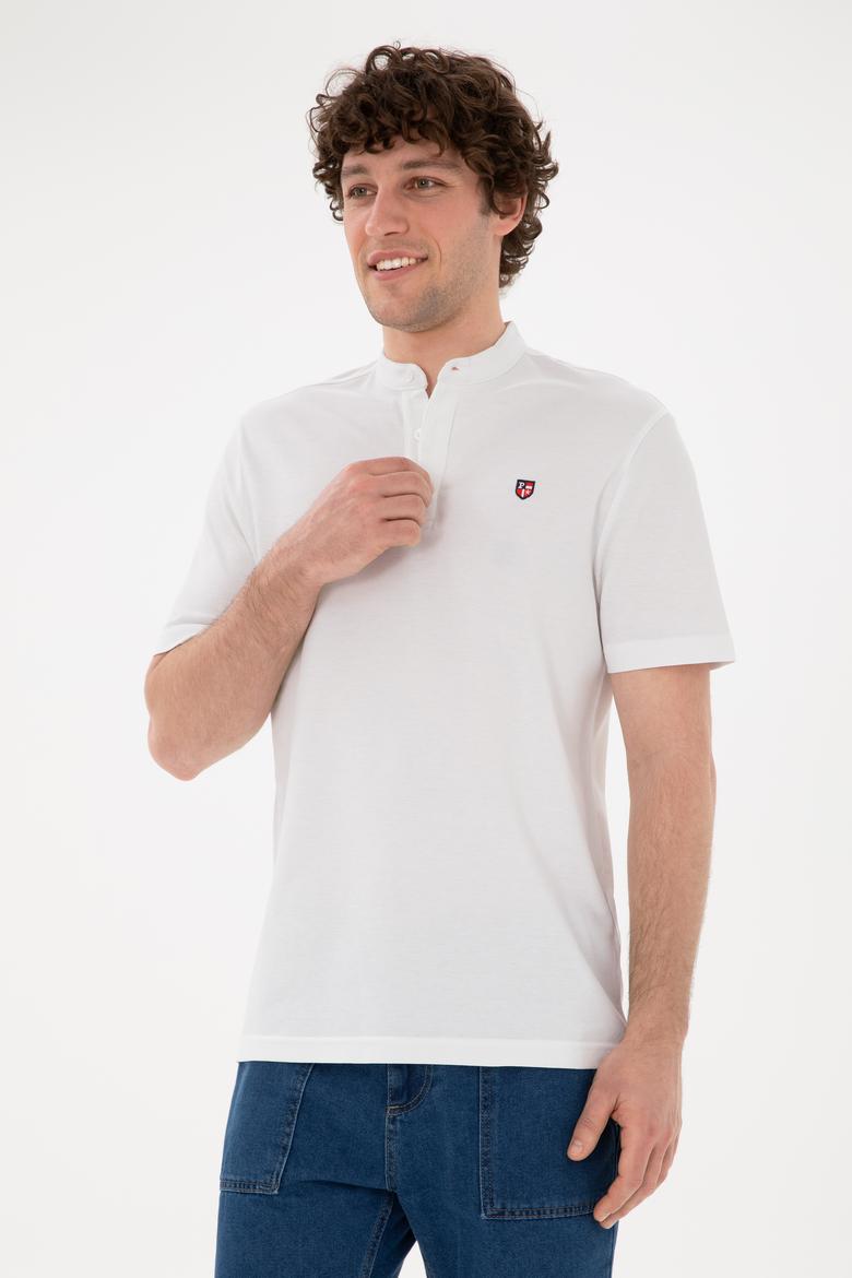 Erkek Regular Fit Hakim Yaka Beyaz Basic Tişört - 50284637001