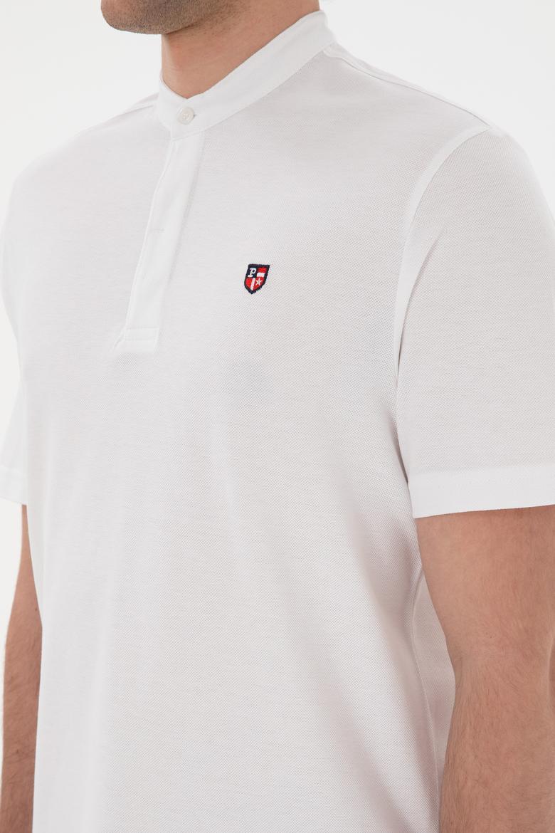 Erkek Regular Fit Hakim Yaka Beyaz Basic Tişört - 50284637001