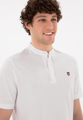 Erkek Regular Fit Hakim Yaka Beyaz Basic Tişört - 50284637001