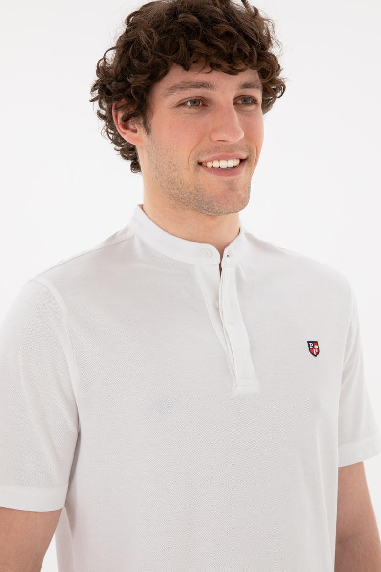 Erkek Regular Fit Hakim Yaka Beyaz Basic Tişört - 50284637001