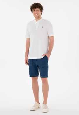 Erkek Regular Fit Hakim Yaka Beyaz Basic Tişört - 50284637001