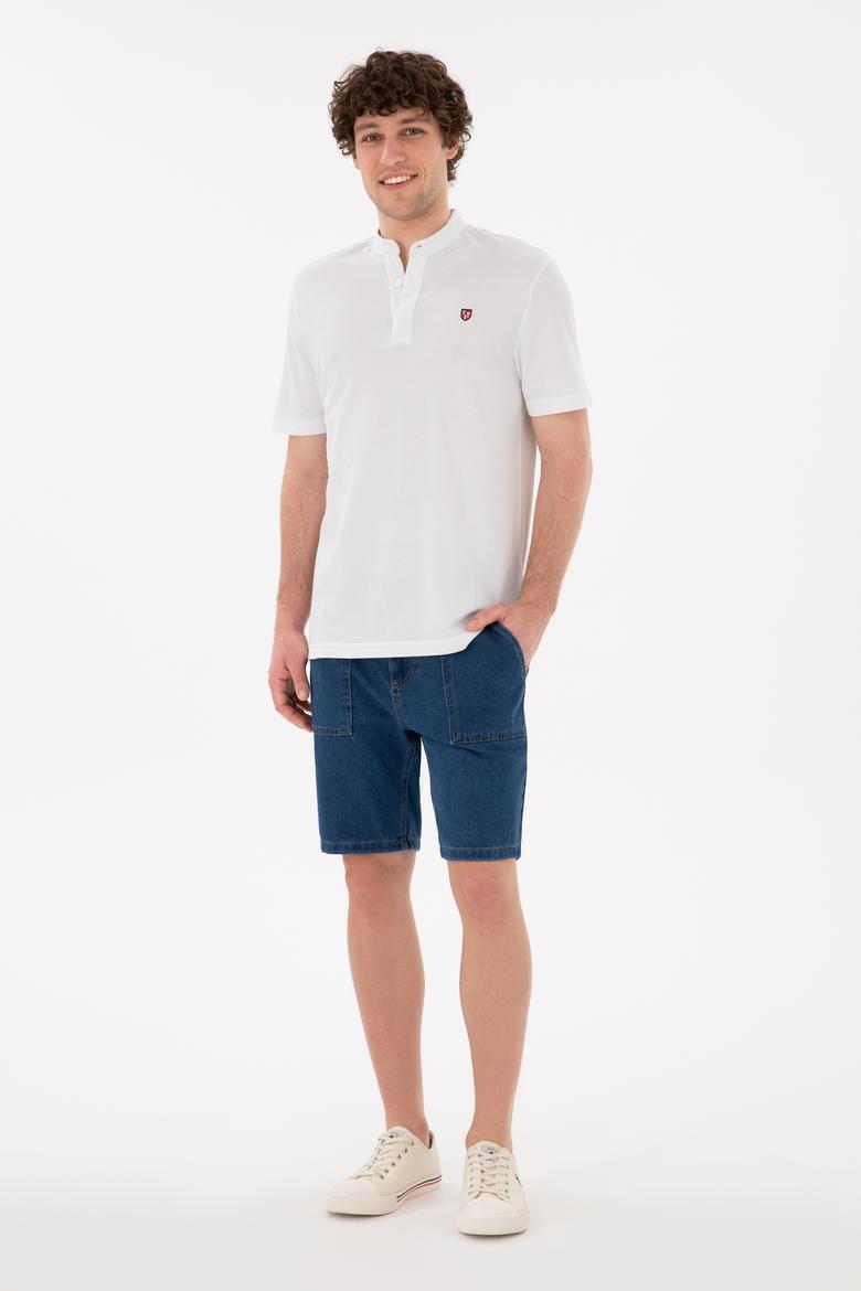 Erkek Regular Fit Hakim Yaka Beyaz Basic Tişört - 50284637001