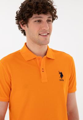 Erkek Slim Fit Polo Yaka Turuncu Basic Tişört - 50284633126