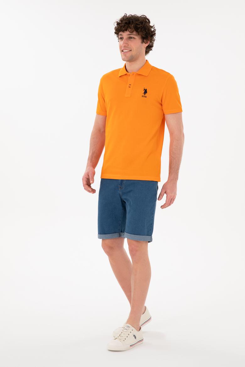 Erkek Slim Fit Polo Yaka Turuncu Basic Tişört - 50284633126
