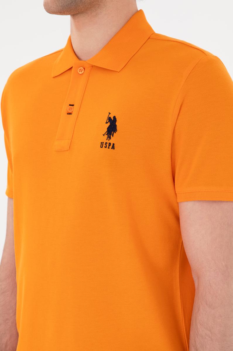 Erkek Slim Fit Polo Yaka Turuncu Basic Tişört