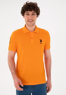 Erkek Slim Fit Polo Yaka Turuncu Basic Tişört - 50284633126