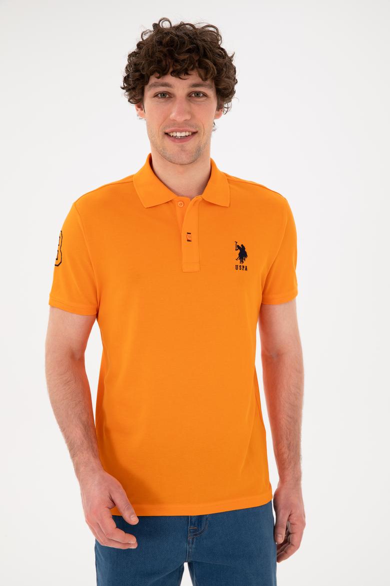 Erkek Slim Fit Polo Yaka Turuncu Basic Tişört - 50284633126