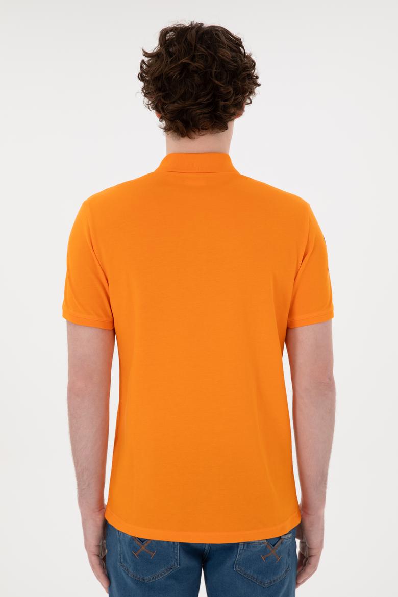 Erkek Slim Fit Polo Yaka Turuncu Basic Tişört - 50284633126