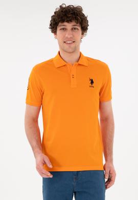 Erkek Slim Fit Polo Yaka Turuncu Basic Tişört - 50284633126