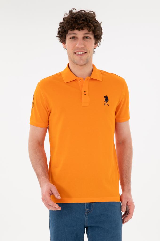 Erkek Slim Fit Polo Yaka Turuncu Basic Tişört