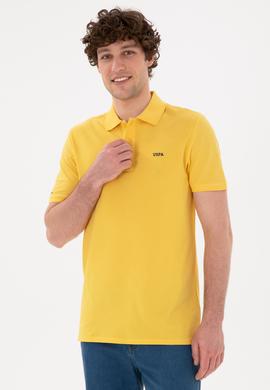 Erkek Regular Fit Polo Yaka Sarı Basic Tişört - 50284641269