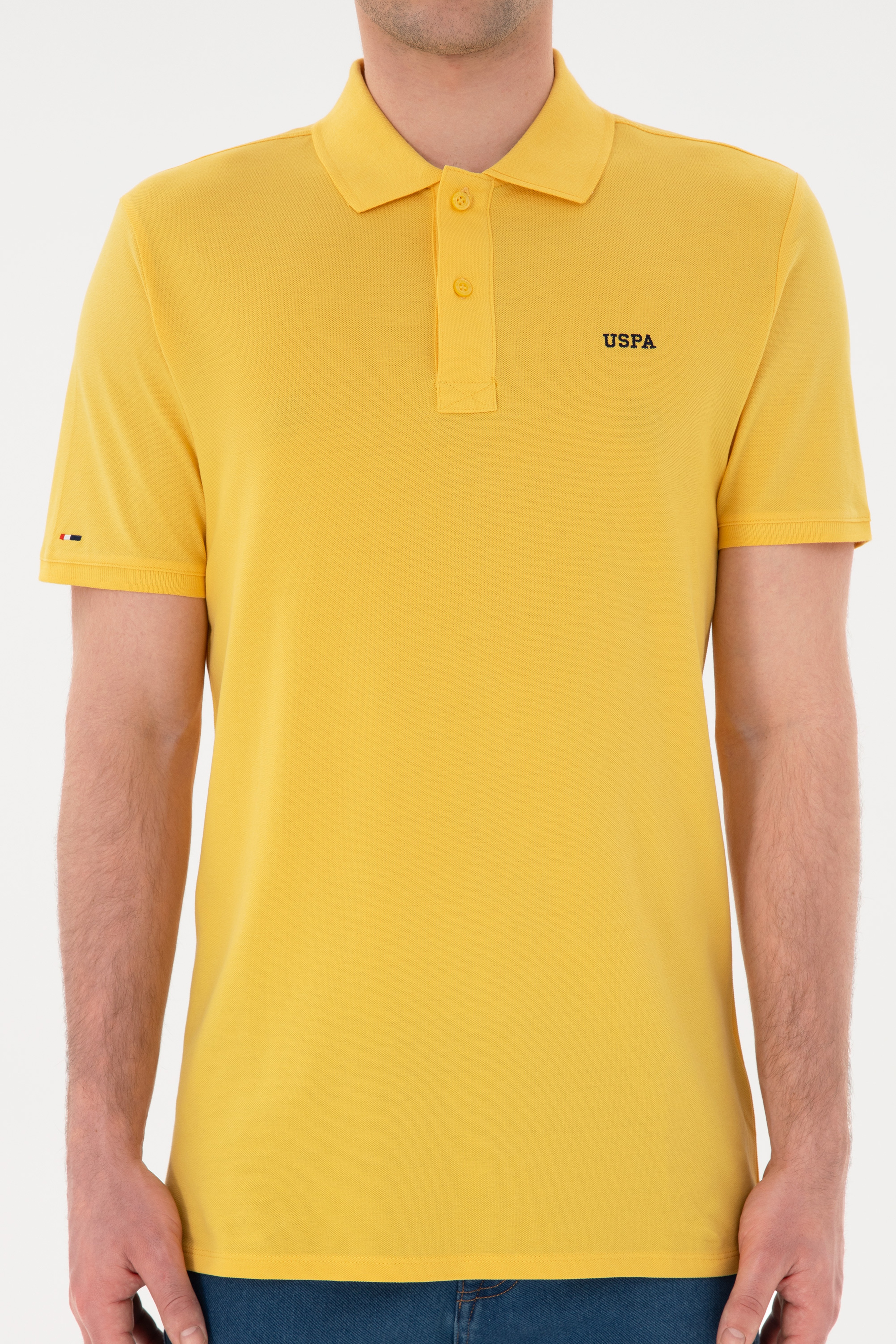 Erkek Regular Fit Polo Yaka Sarı Basic Tişört - Image 6