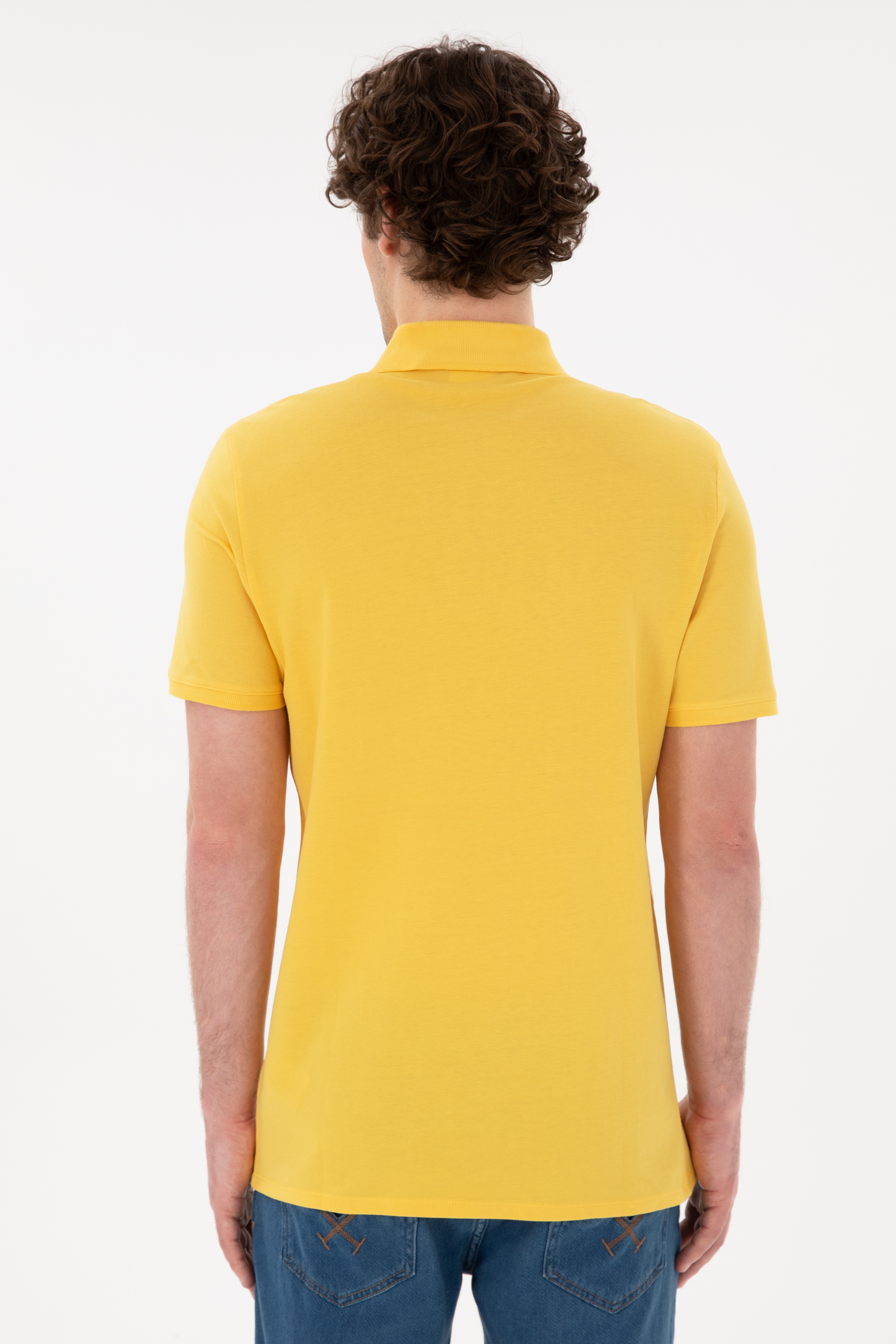 Erkek Regular Fit Polo Yaka Sarı Basic Tişört - Image 5