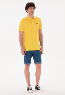 Erkek Regular Fit Polo Yaka Sarı Basic Tişört - 50284641269
