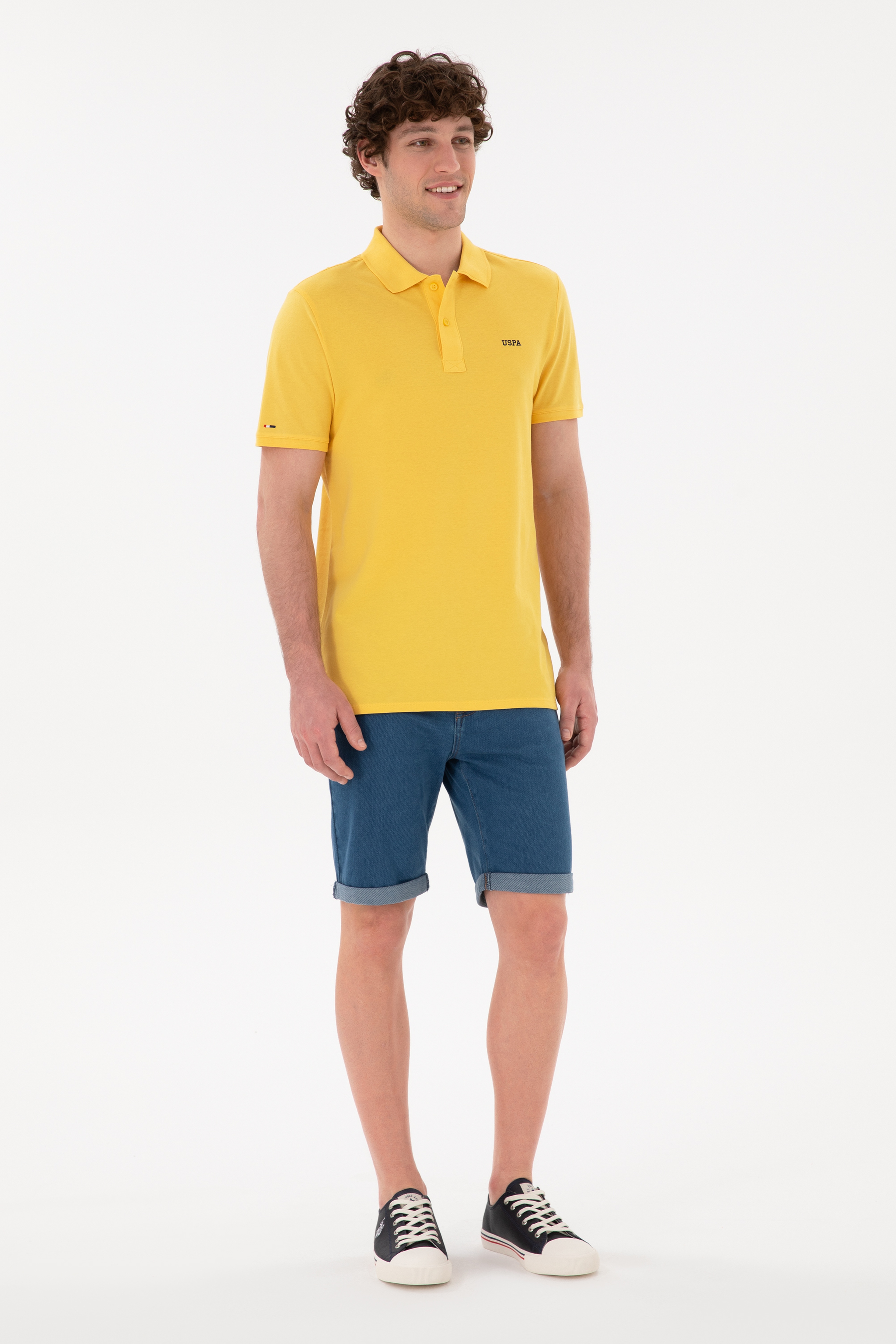 Erkek Regular Fit Polo Yaka Sarı Basic Tişört