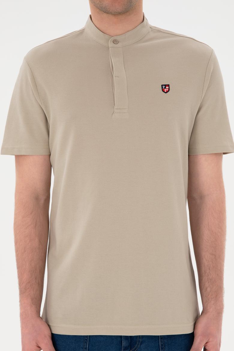 Erkek Regular Fit Hakim Yaka Taş Basic Tişört - 50284637037