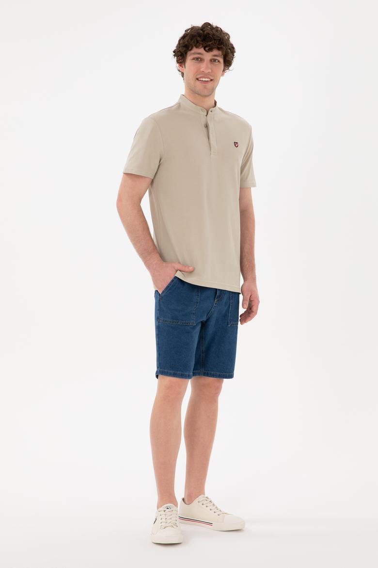 Erkek Regular Fit Hakim Yaka Taş Basic Tişört - 50284637037