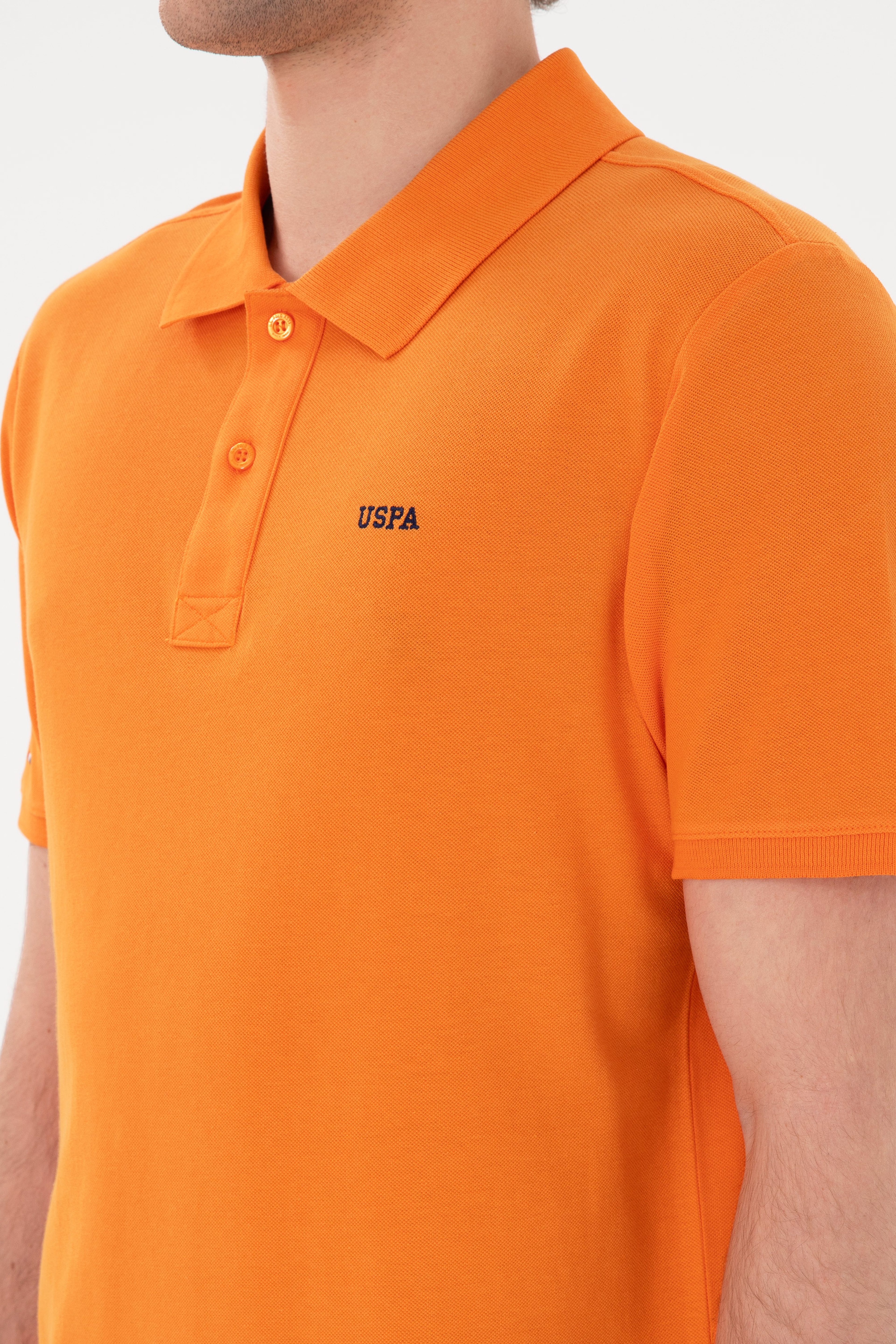 Erkek Regular Fit Polo Yaka Turuncu Basic Tişört - Image 7