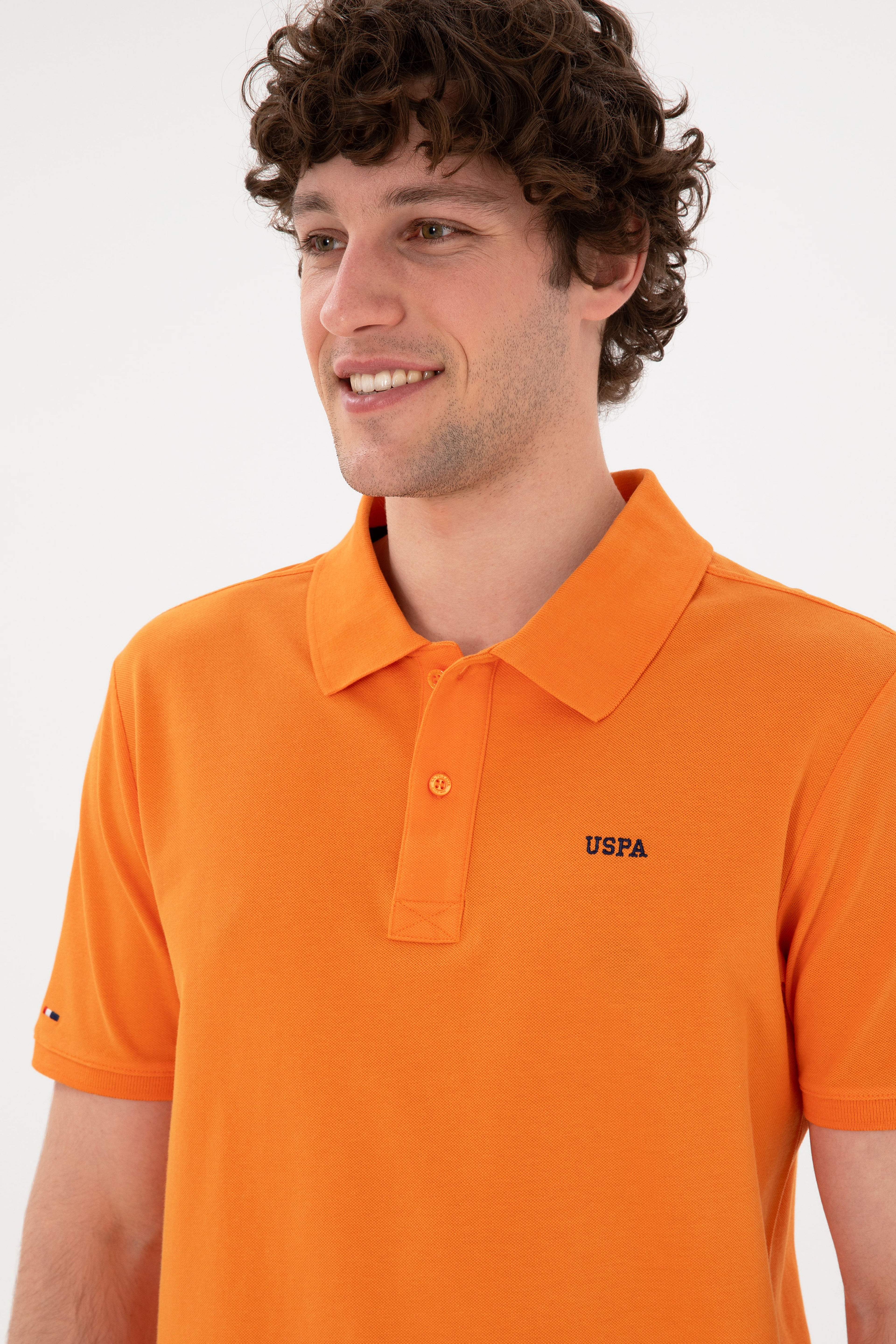 Erkek Regular Fit Polo Yaka Turuncu Basic Tişört - Image 3