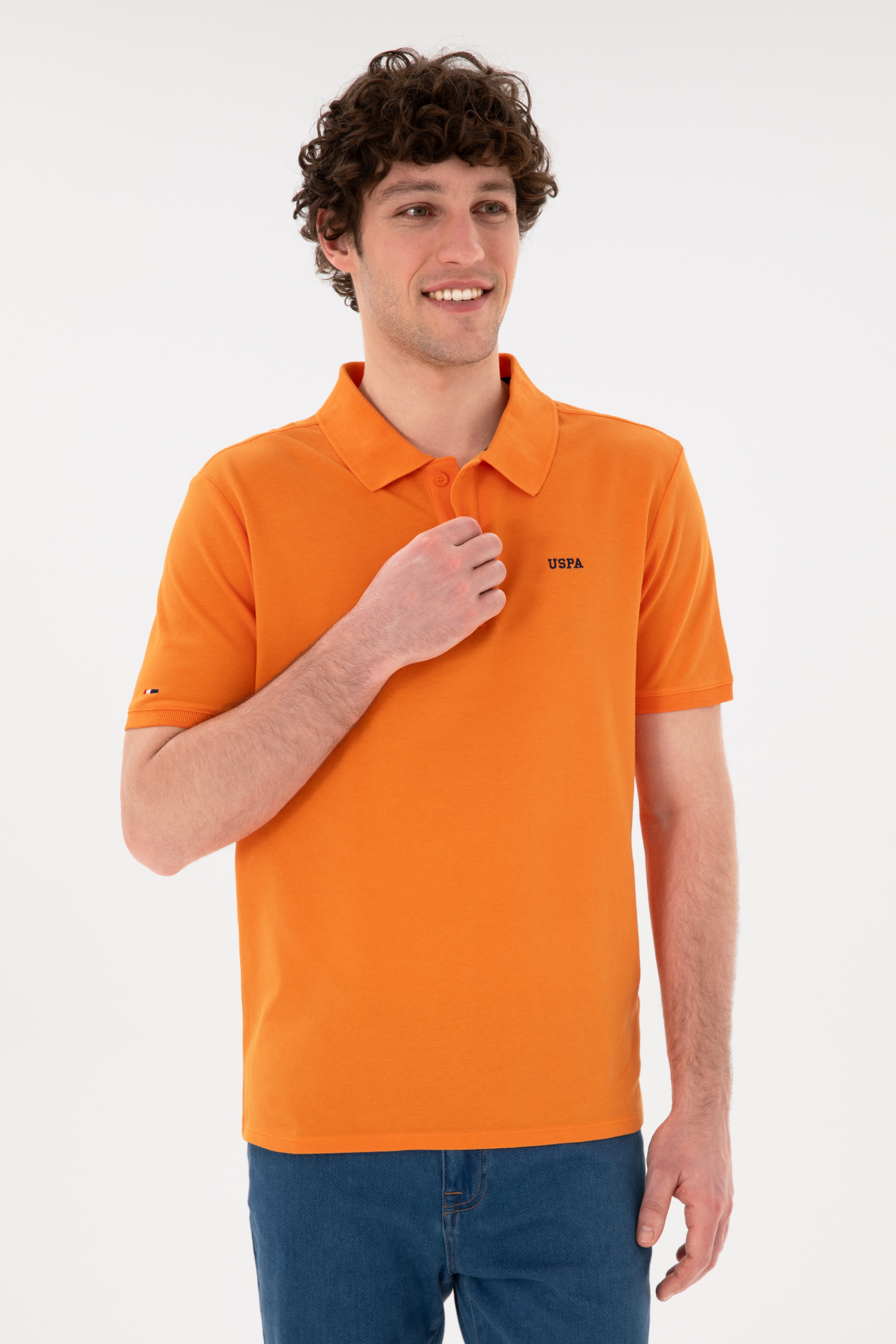 Erkek Regular Fit Polo Yaka Turuncu Basic Tişört