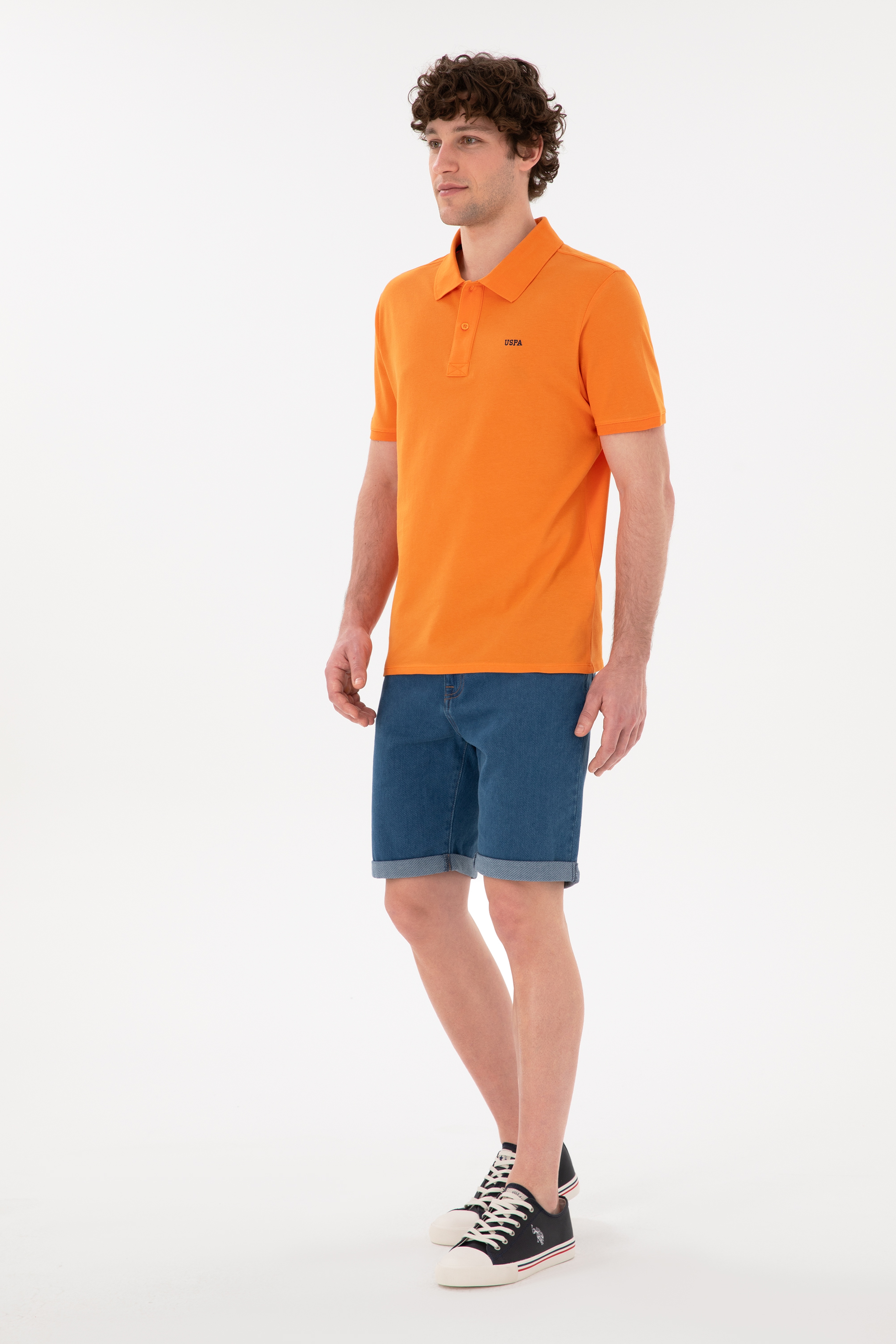 Erkek Regular Fit Polo Yaka Turuncu Basic Tişört - Image 4