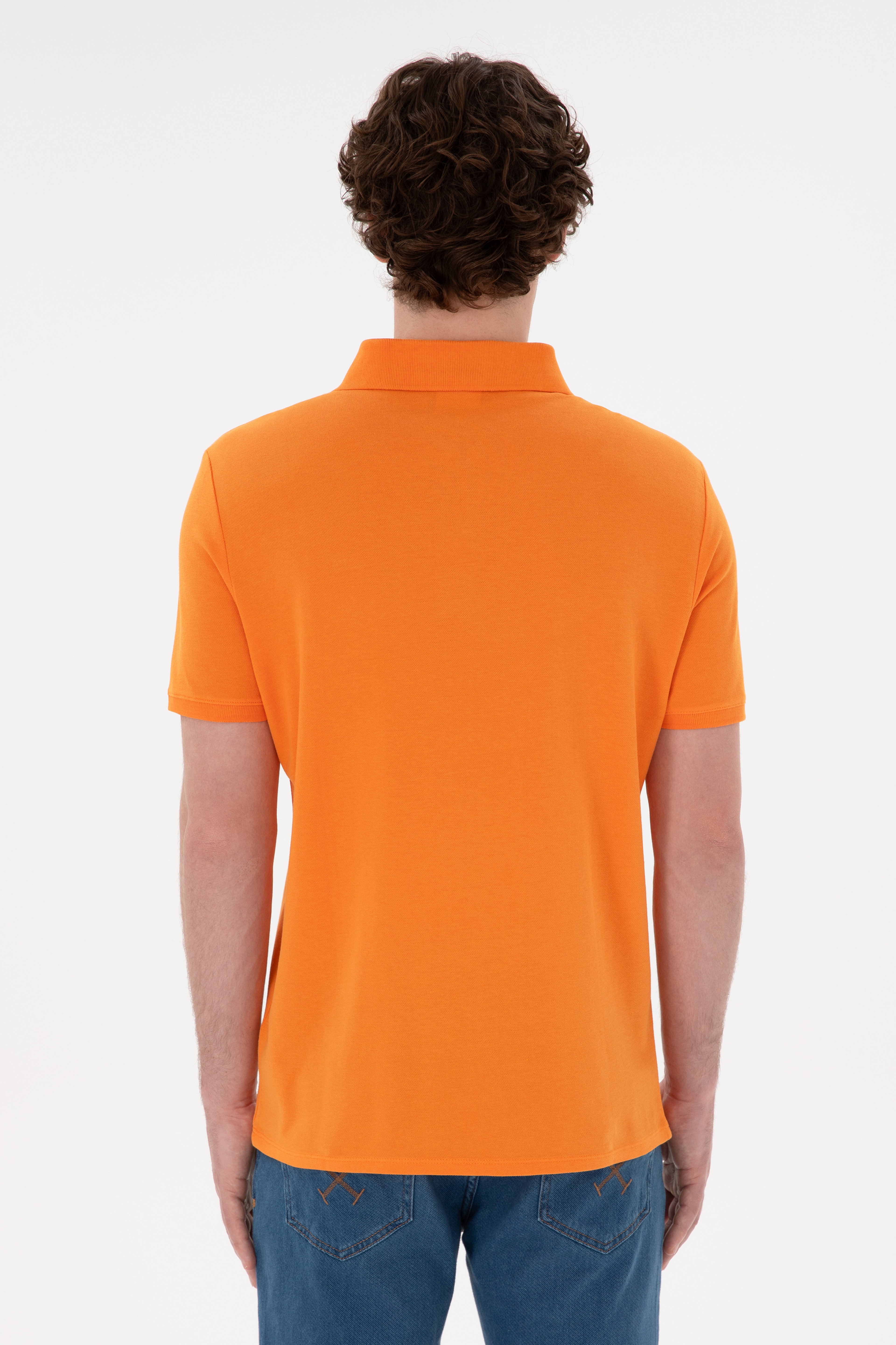 Erkek Regular Fit Polo Yaka Turuncu Basic Tişört - Image 5