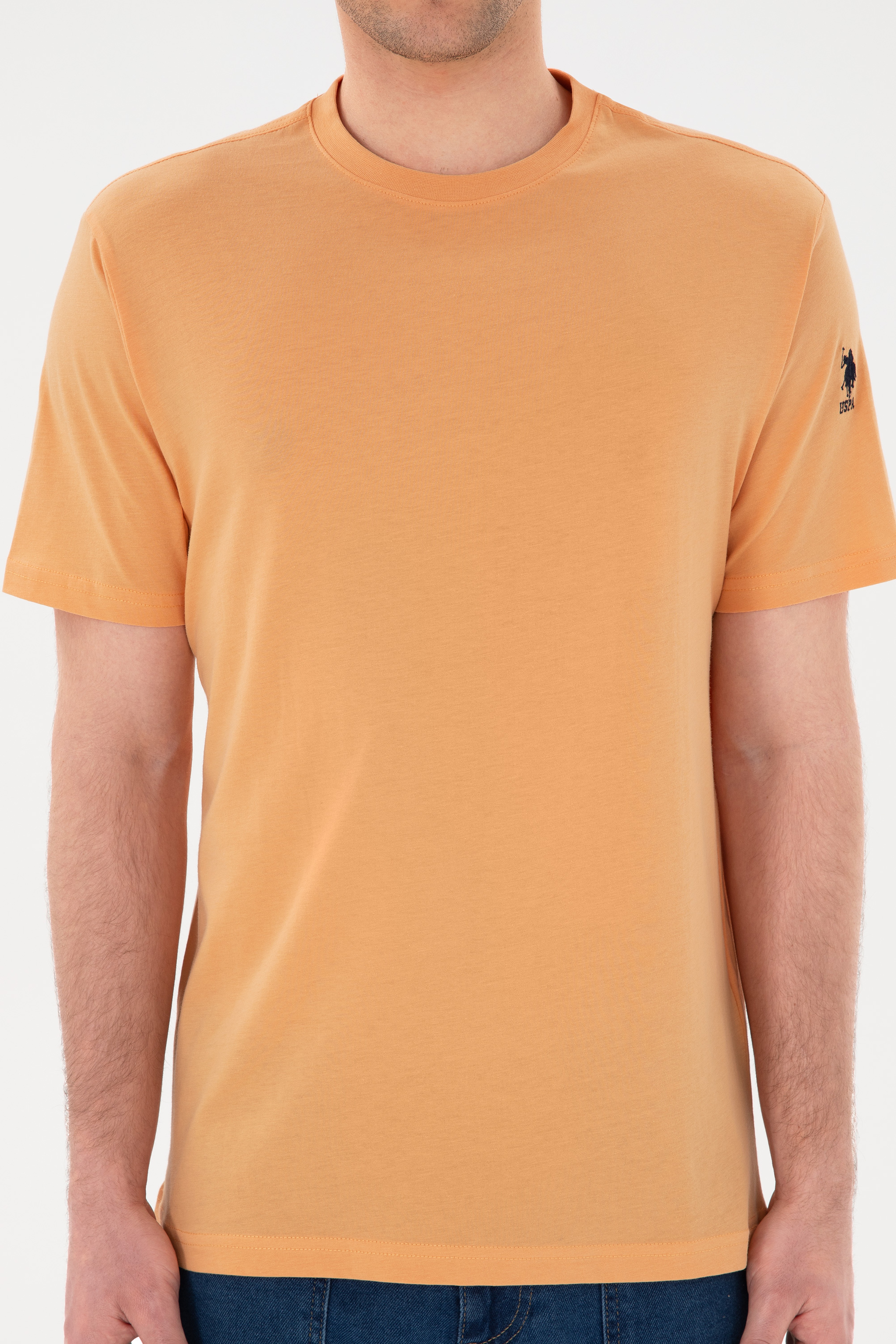 Erkek Regular Fit Bisiklet Yaka Turuncu Basic Tişört - Image 6