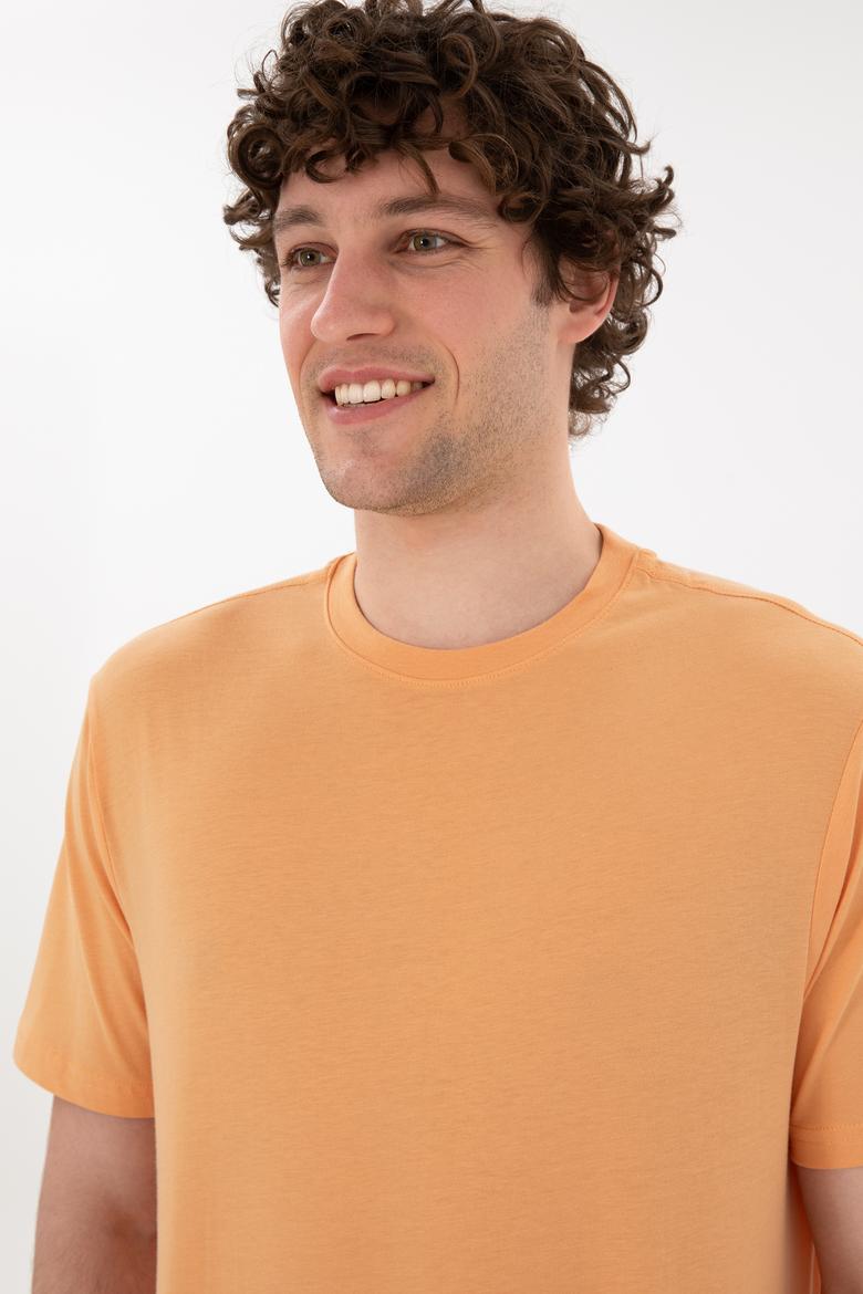 Erkek Regular Fit Bisiklet Yaka Turuncu Basic Tişört - 50284618127