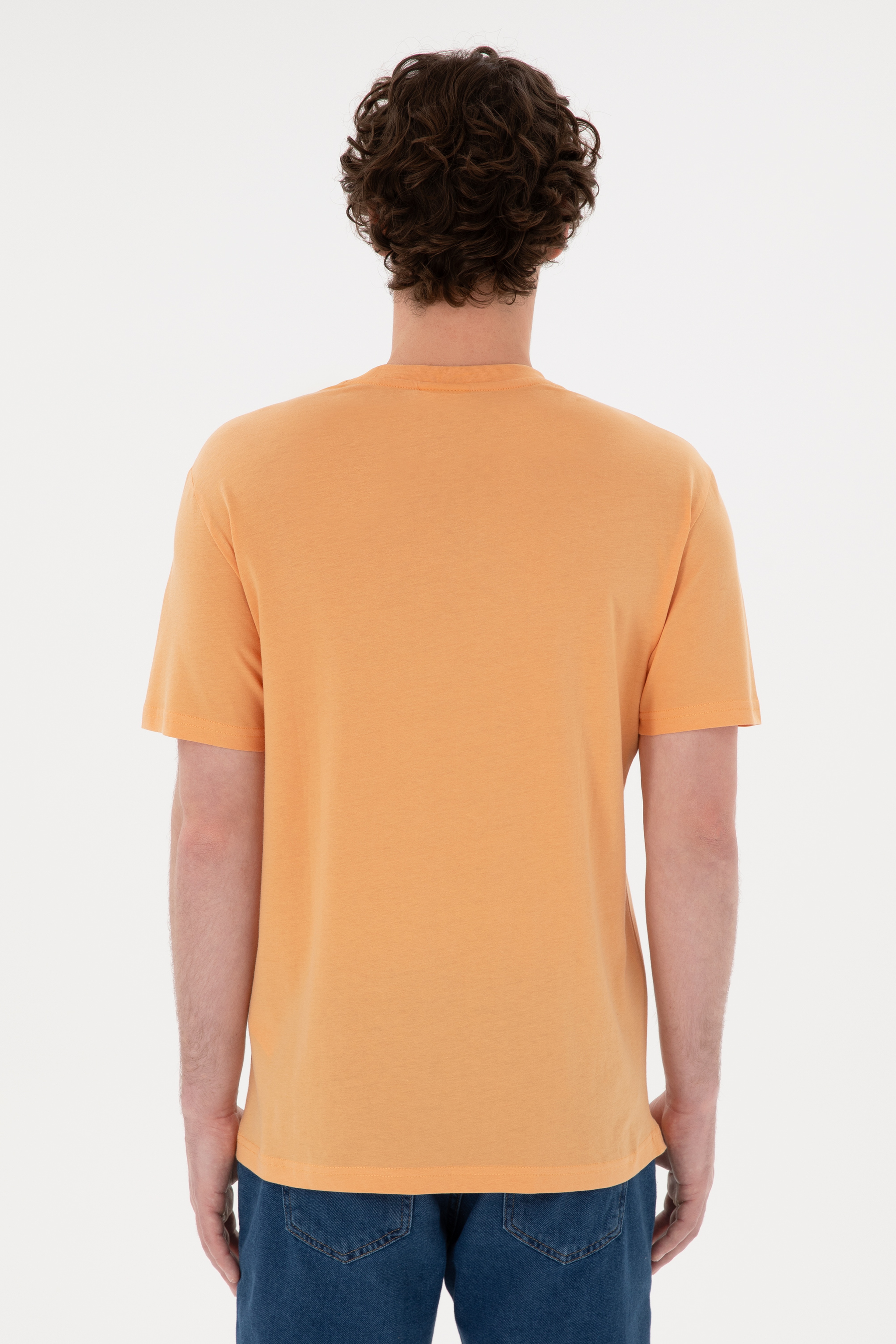 Erkek Regular Fit Bisiklet Yaka Turuncu Basic Tişört - Image 5