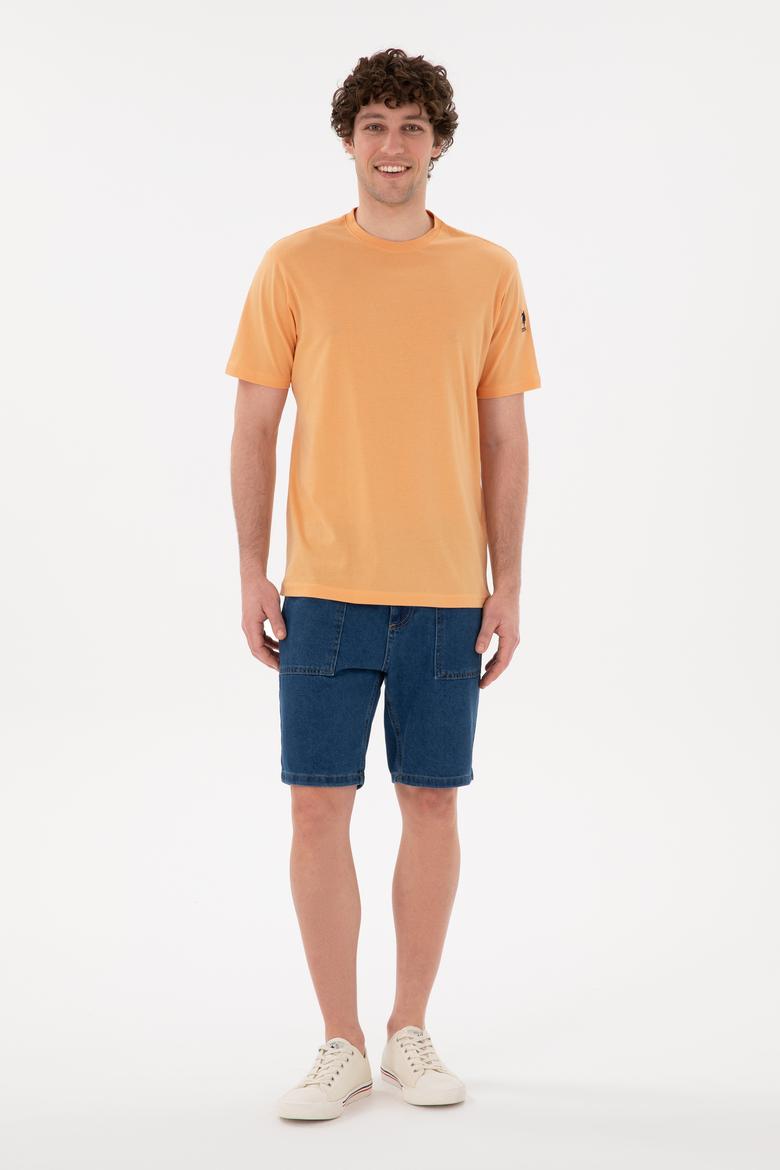 Erkek Regular Fit Bisiklet Yaka Turuncu Basic Tişört - 50284618127