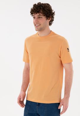 Erkek Regular Fit Bisiklet Yaka Turuncu Basic Tişört - 50284618127