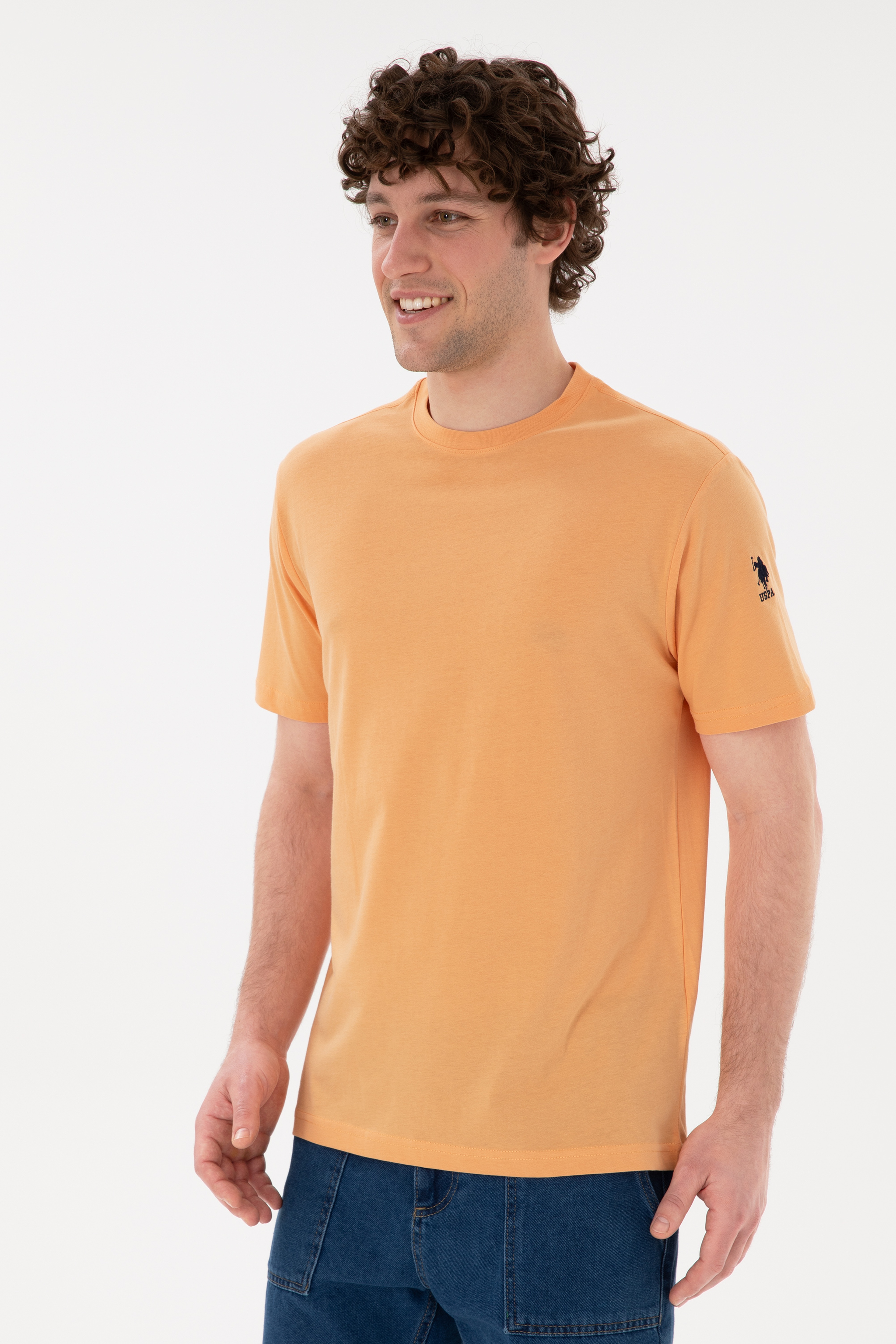 Erkek Regular Fit Bisiklet Yaka Turuncu Basic Tişört - Image 2