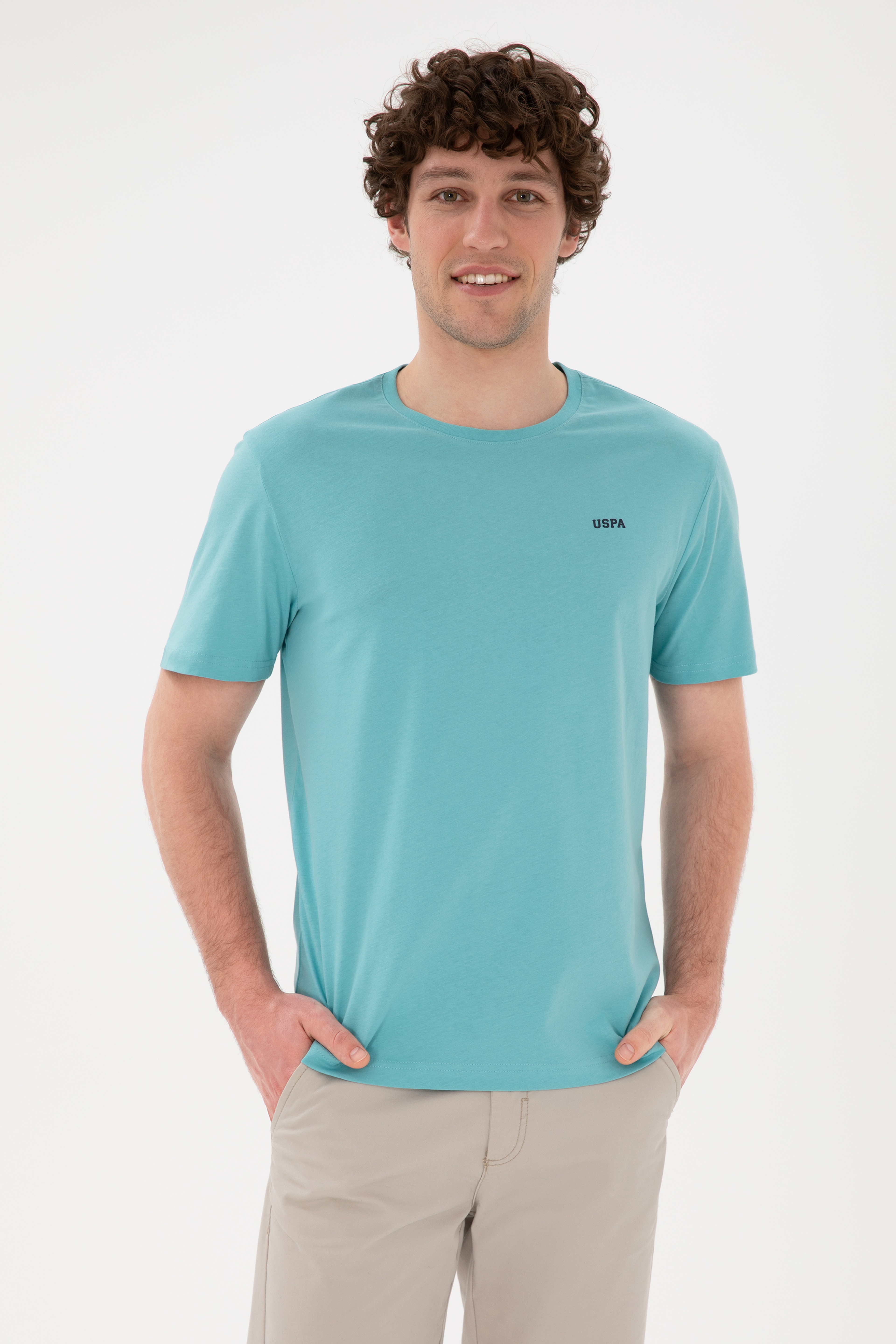 Erkek Regular Fit Bisiklet Yaka Mint Basic Tişört - Image 1