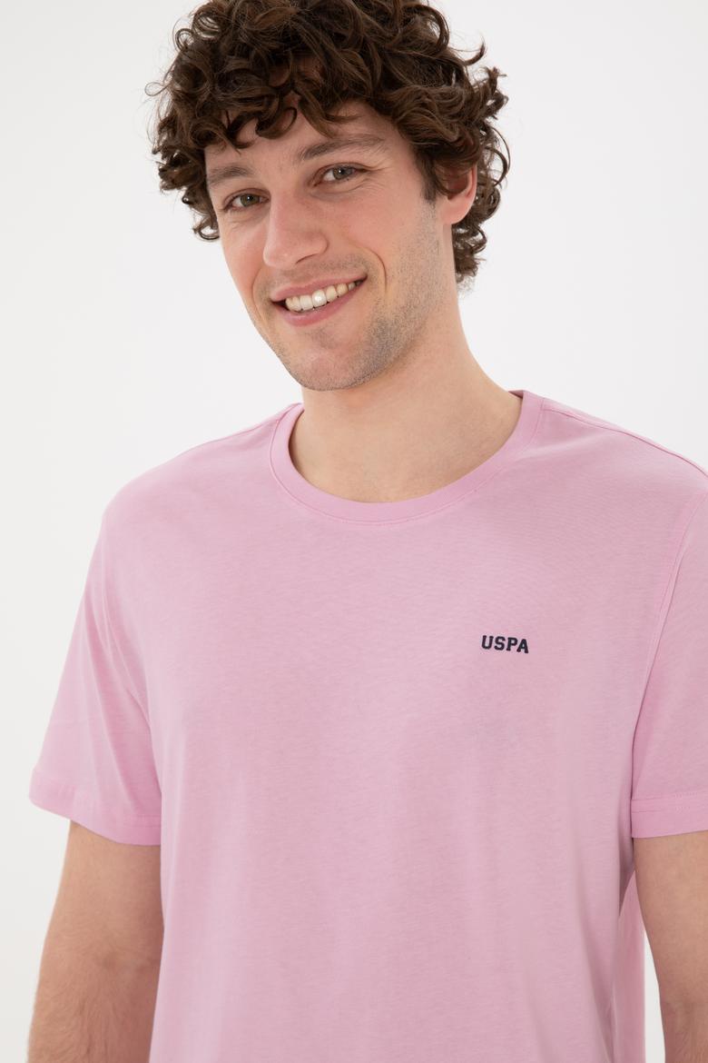 Erkek Regular Fit Bisiklet Yaka Pembe Basic Tişört - 50284640179