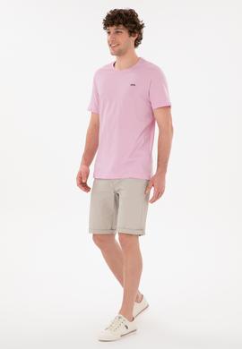 Erkek Regular Fit Bisiklet Yaka Pembe Basic Tişört - 50284640179