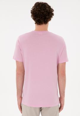 Erkek Regular Fit Bisiklet Yaka Pembe Basic Tişört - 50284640179