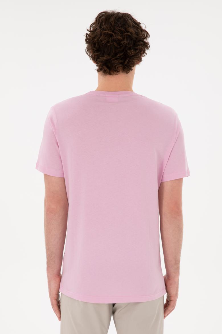 Erkek Regular Fit Bisiklet Yaka Pembe Basic Tişört - 50284640179