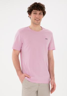 Erkek Regular Fit Bisiklet Yaka Pembe Basic Tişört - 50284640179