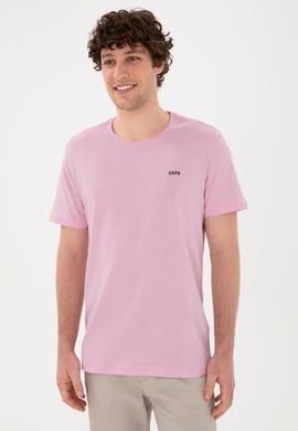 Erkek Regular Fit Bisiklet Yaka Pembe Basic Tişört - 50284640179